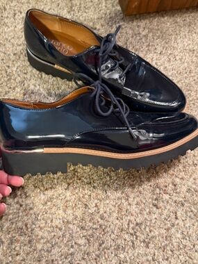 Franco Sarto Navy Patent Platform Lace-Up Oxfords